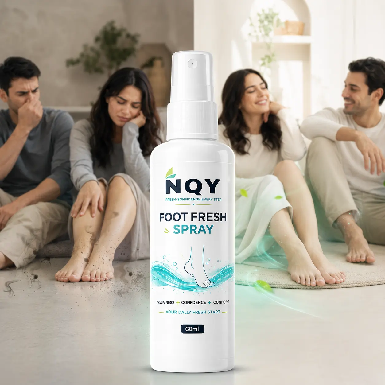 NQY Foot Fresh Spray before and after freshness result